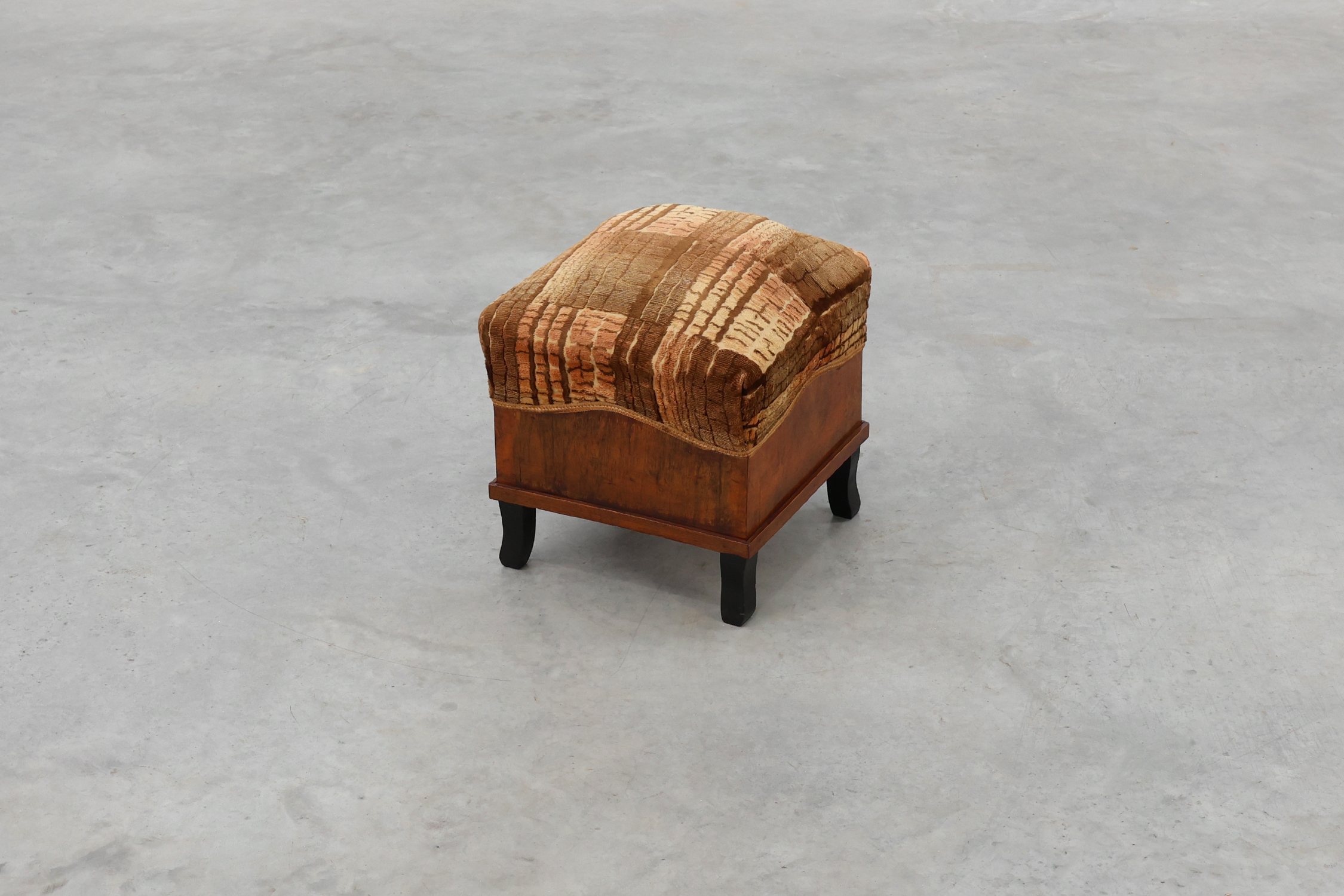 Pair Art Deco walnut stools with original velvet upholstery, Italy 1920sthumbnail